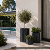 Set of 3 Luxury Rounded Ribbed Planter Premium Pot Range Black