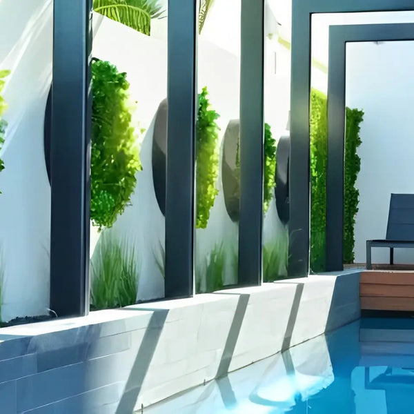 Artificial greenery poolside