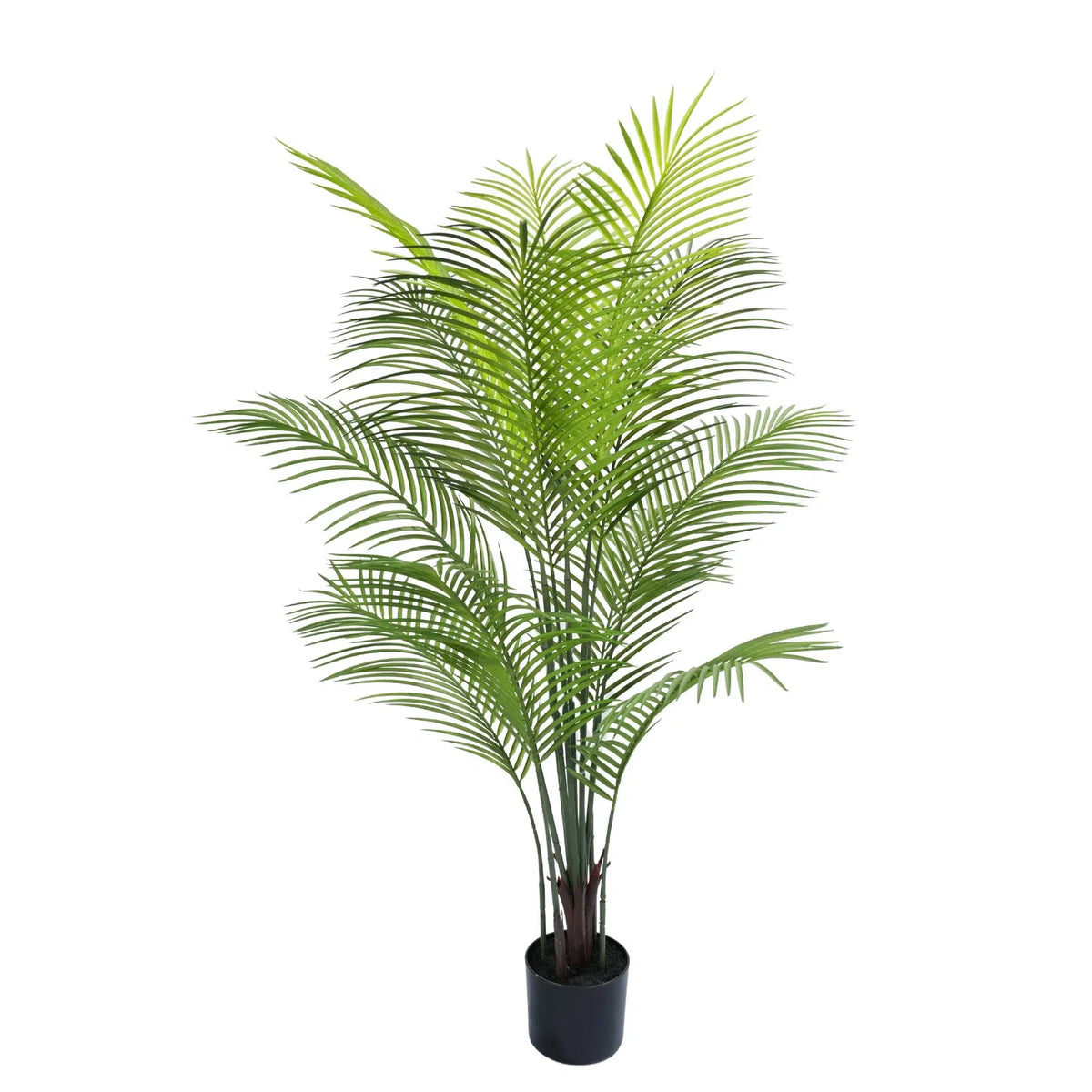 Potted artificial palm plant on a white background