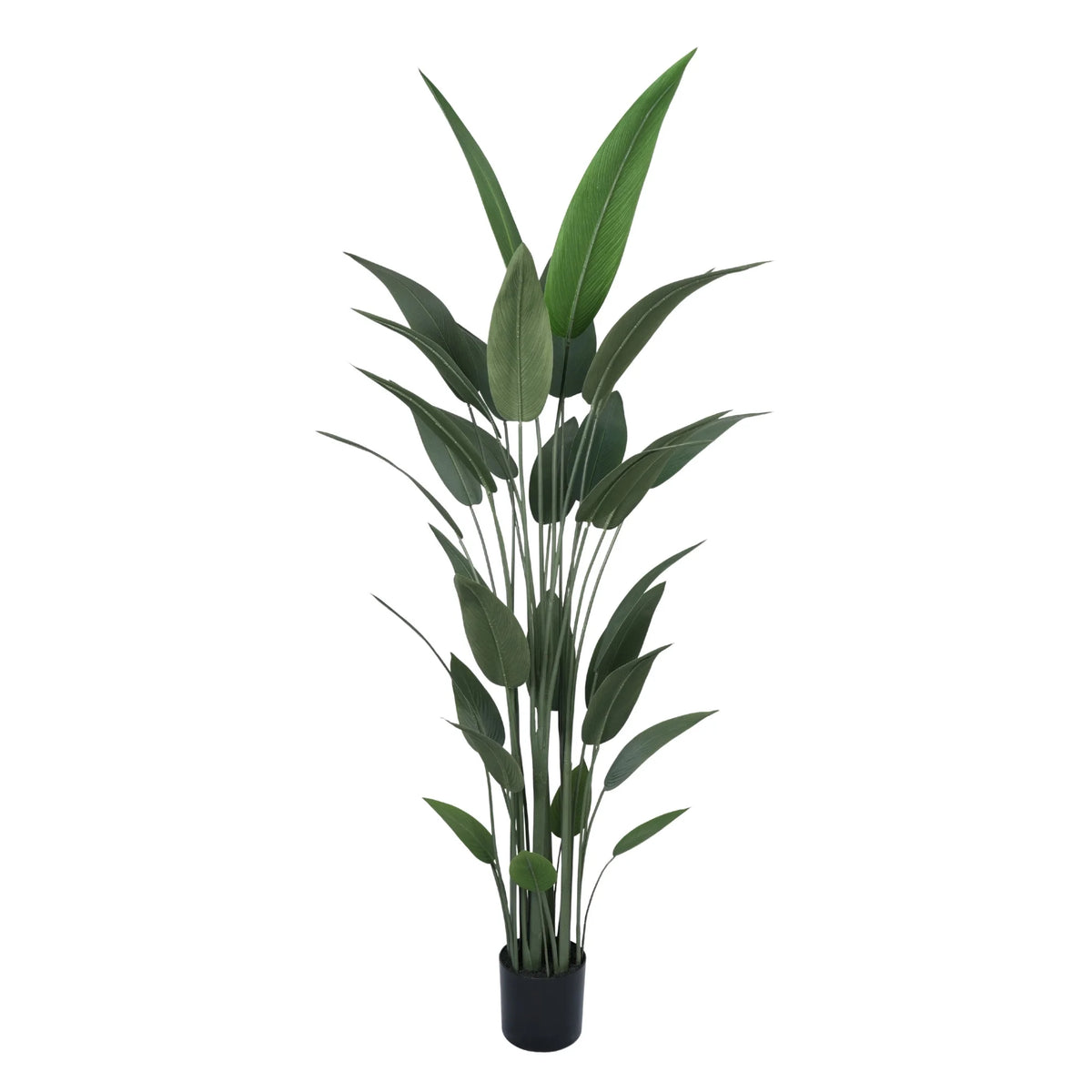 Artificial potted plant with green leaves on a white background