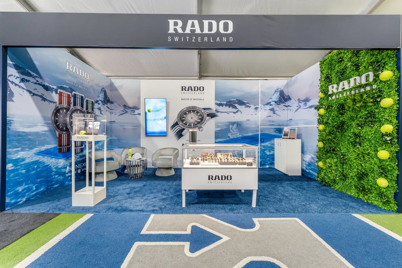 Rado Switzerland booth with display of watches at an event