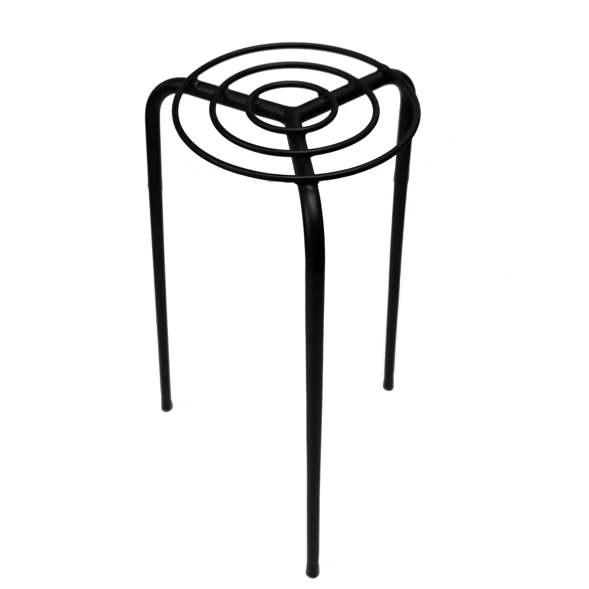 Durable circular metal plant pot riser insert 50cm, angled view showing tripod legs and ring top