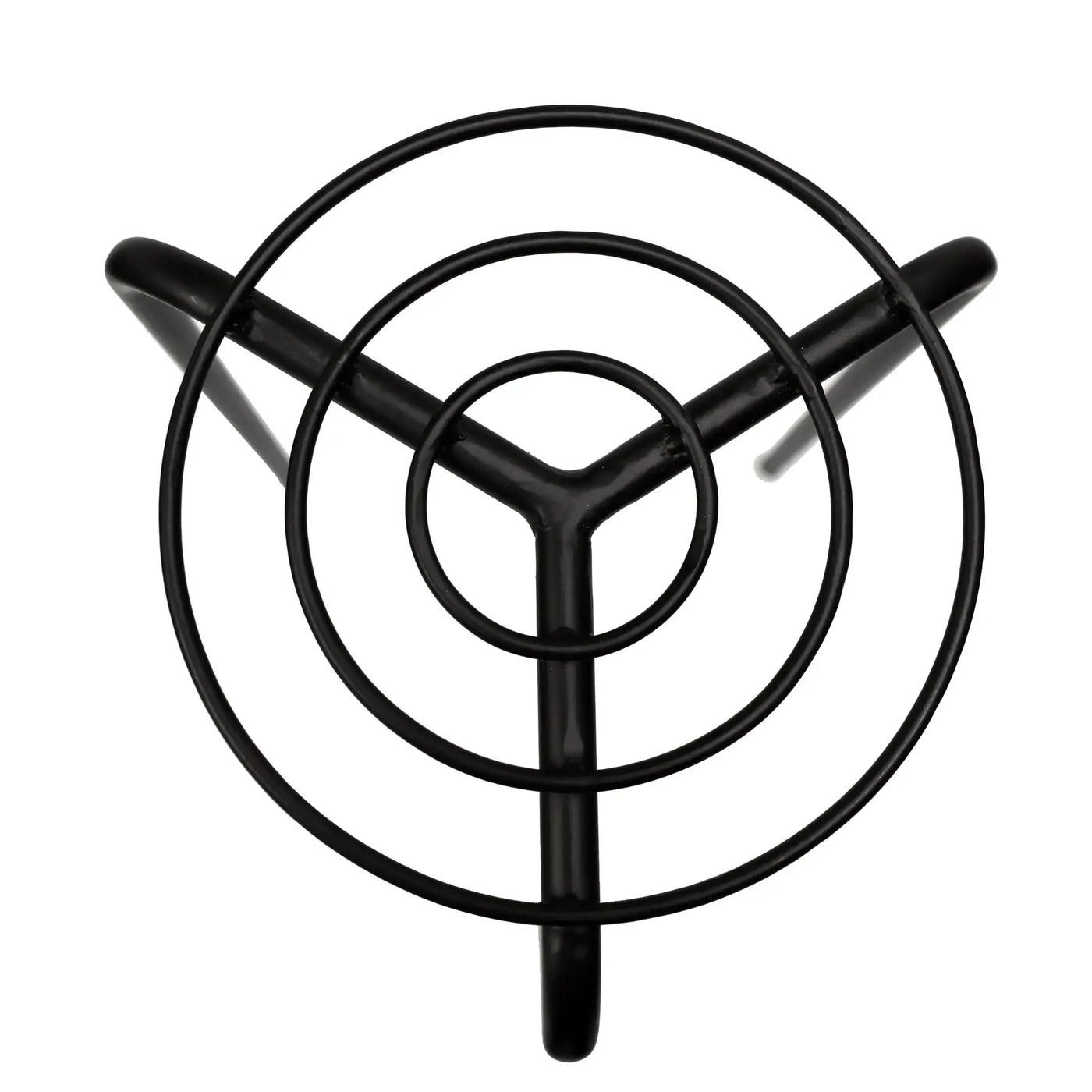Top view of durable circular metal plant pot riser insert showing concentric ring design