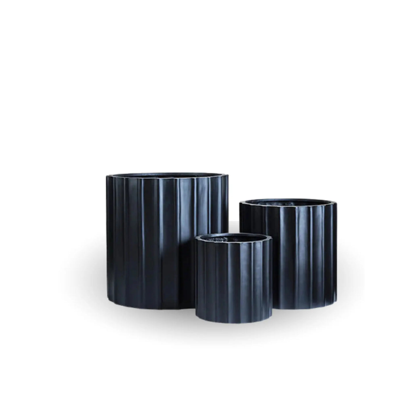 Set of 3 Luxury Rounded Ribbed Planter Premium Pot Range Black
