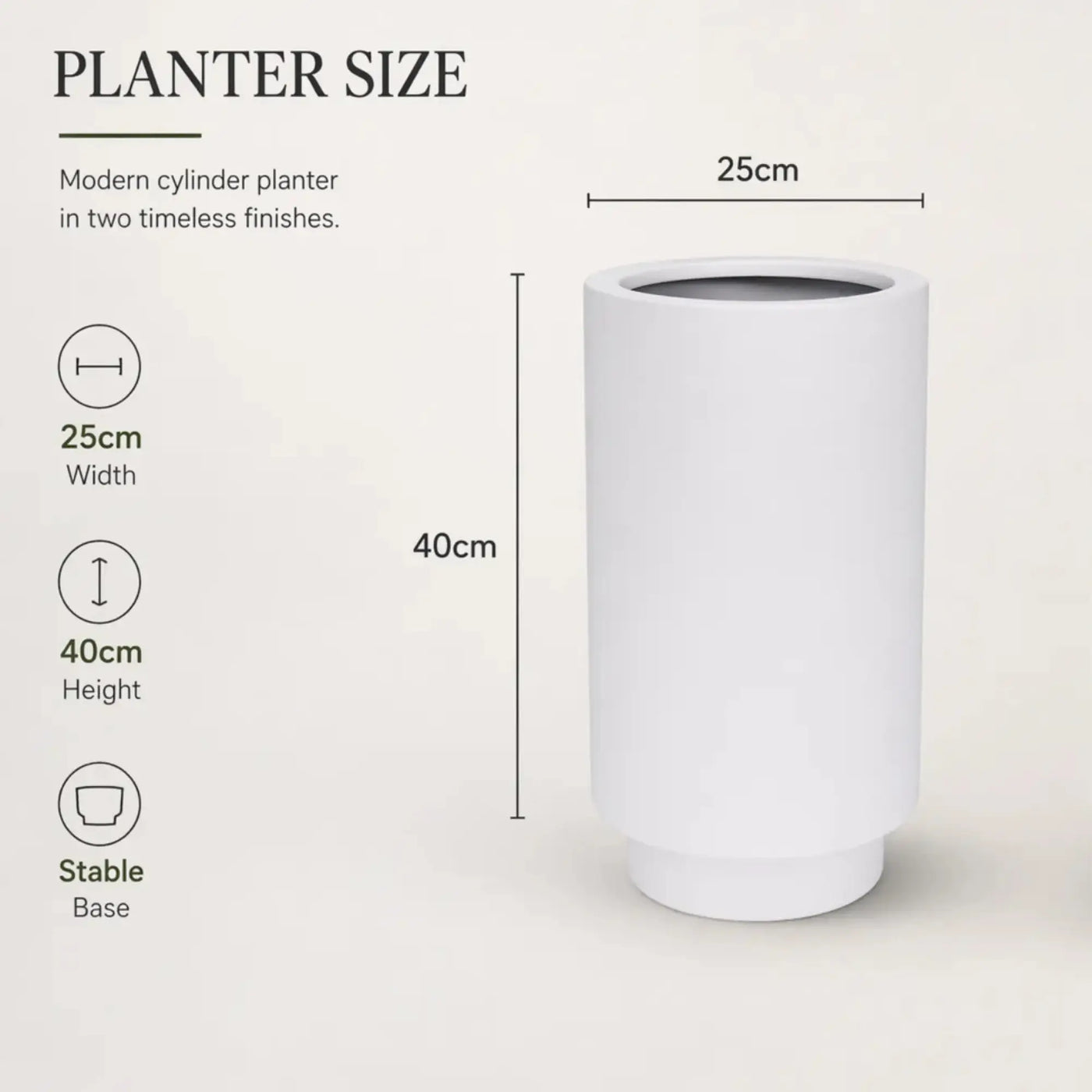 Luxury Cylinder Planter 40cm Matt White Premium Pot Range