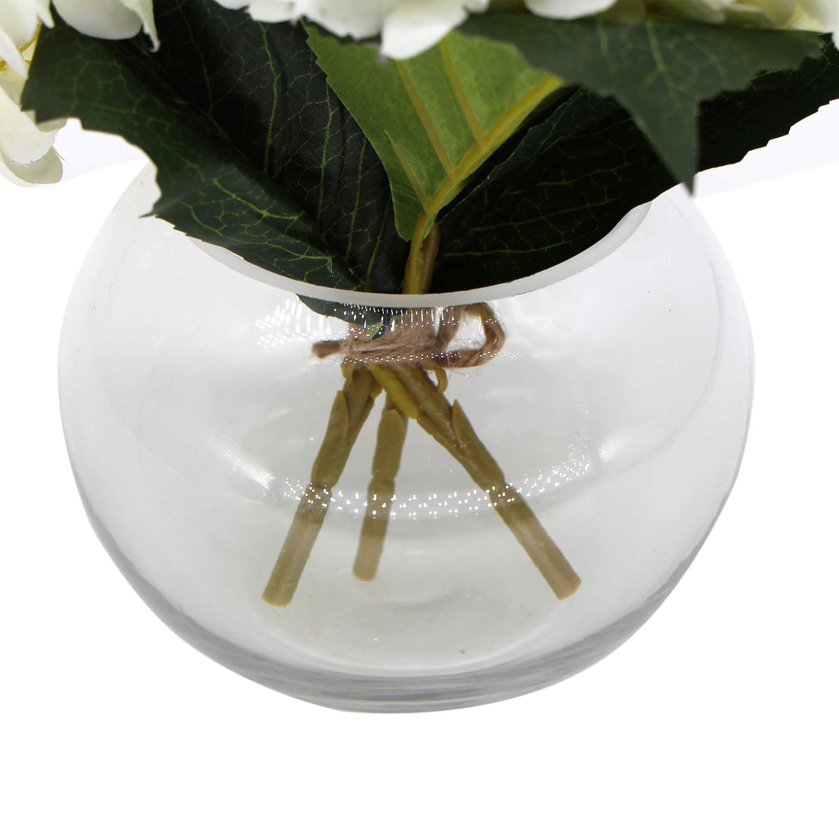 Premium Artificial Hydrangea with Glass Vase (Flowering White Hydrangea) 23cm