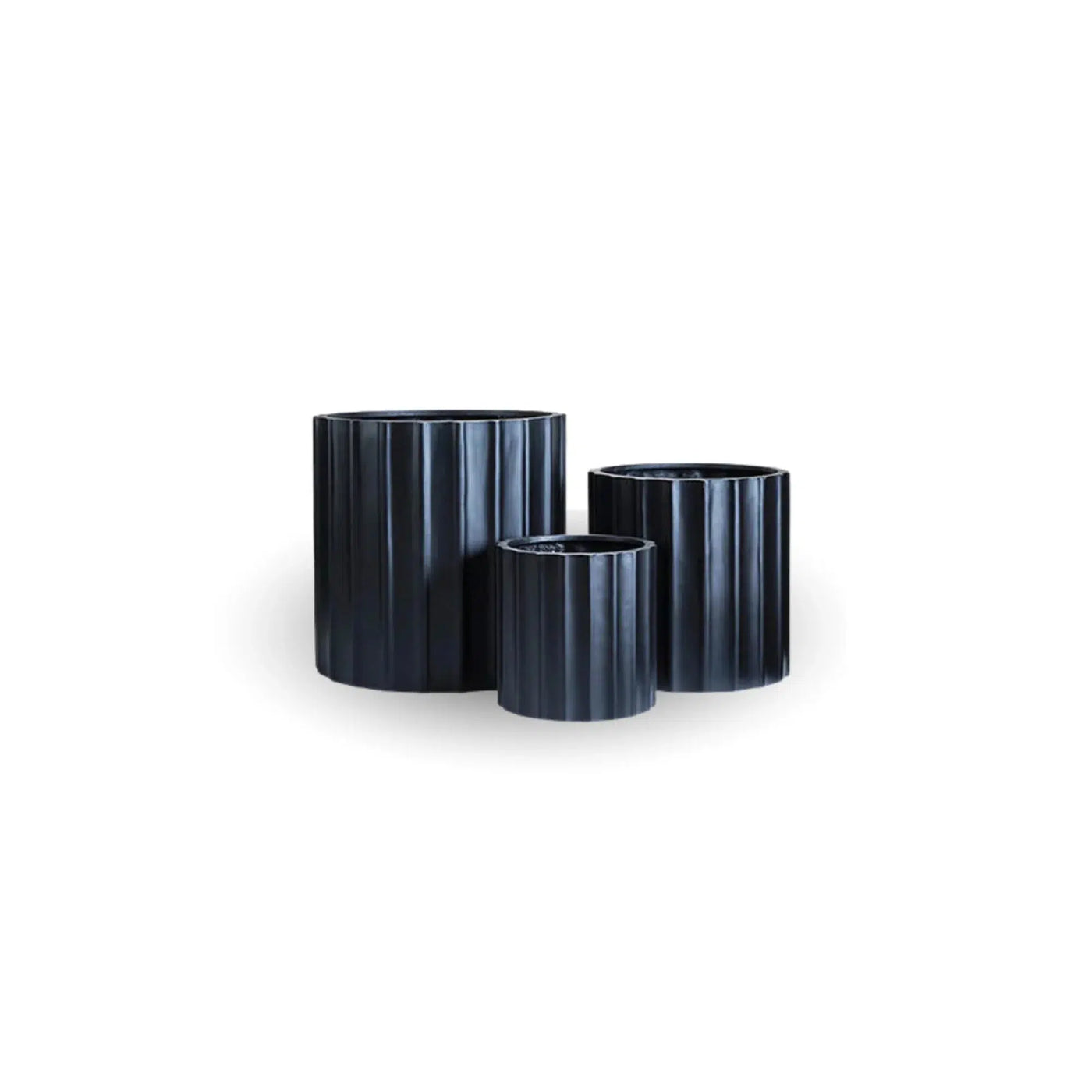 Set of 3 Luxury Rounded Ribbed Planter Premium Pot Range Black