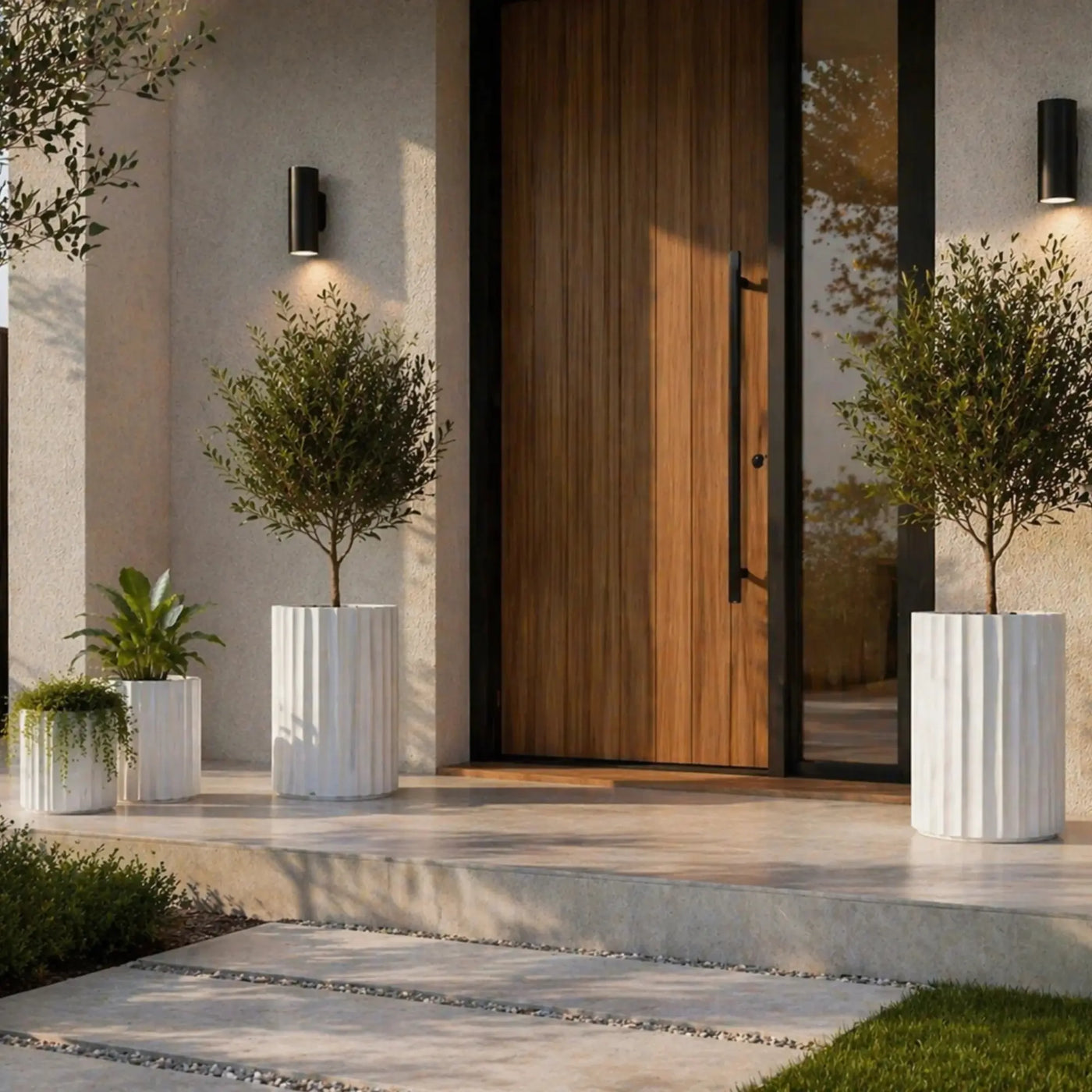 Set of 3 Luxury Rounded Ribbed Planter Premium Pot Range White