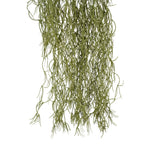 A hanging artificial green plant with long, slender, feathery strands, shown against a plain white background.