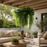 Black Artificial Hanging Plant Disc Chandelier with Realistic Draping Greenery & Ferns — 80cm UV Resistant