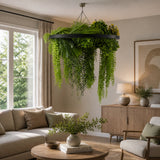 Black Artificial Hanging Plant Disc Chandelier with Realistic Draping Greenery & Ferns — 80cm UV Resistant