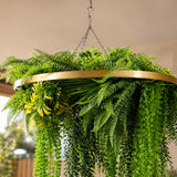 Gold Artificial Hanging Plant Disc Chandelier with Realistic Draping Greenery & Ferns — 80cm UV Resistant