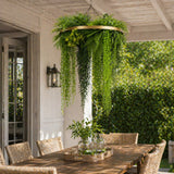 Gold Artificial Hanging Plant Disc Chandelier with Realistic Draping Greenery & Ferns — 80cm UV Resistant