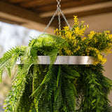 Silver Artificial Hanging Plant Disc Chandelier with Bright Tropical Trailing Foliage & Draping Ferns — 40cm UV Resistant