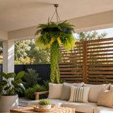 Black Artificial Hanging Plant Disc Chandelier with Cascading Greenery & Trailing Foliage — 40cm