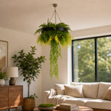 Black Artificial Hanging Plant Disc Chandelier with Cascading Greenery & Trailing Foliage — 40cm