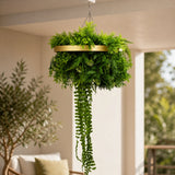 Gold Artificial Hanging Plant Disc Chandelier with Life-Like Trailing Foliage & Draping Greenery — 40cm UV Resistant