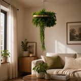 Gold Artificial Hanging Plant Disc Chandelier with Life-Like Trailing Foliage & Draping Greenery — 40cm UV Resistant