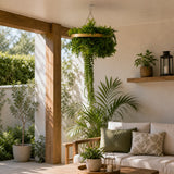 Gold Artificial Hanging Plant Disc Chandelier with Life-Like Trailing Foliage & Draping Greenery — 40cm UV Resistant