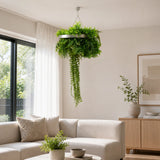 Silver Artificial Hanging Plant Disc Chandelier with Life-Like Trailing Foliage & Draping Greenery — 40cm UV Resistant