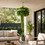 Silver Artificial Hanging Plant Disc Chandelier with Life-Like Trailing Foliage & Draping Greenery — 40cm UV Resistant
