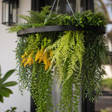 Black Artificial Hanging Plant Disc Chandelier with Cascading Greenery & Trailing Foliage — 60cm