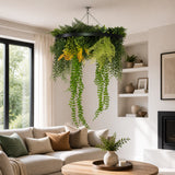 Black Artificial Hanging Plant Disc Chandelier with Cascading Greenery & Trailing Foliage — 60cm