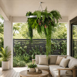 Silver Artificial Hanging Plant Disc Chandelier with Cascading Greenery & Trailing Fern Foliage — 60cm UV Resistant