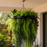 Black Artificial Hanging Plant Disc Chandelier with Lush Draping Foliage — 40cm UV Resistant