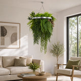 Silver Artificial Hanging Plant Disc Chandelier with Lush Draping Foliage — 40cm UV Resistant