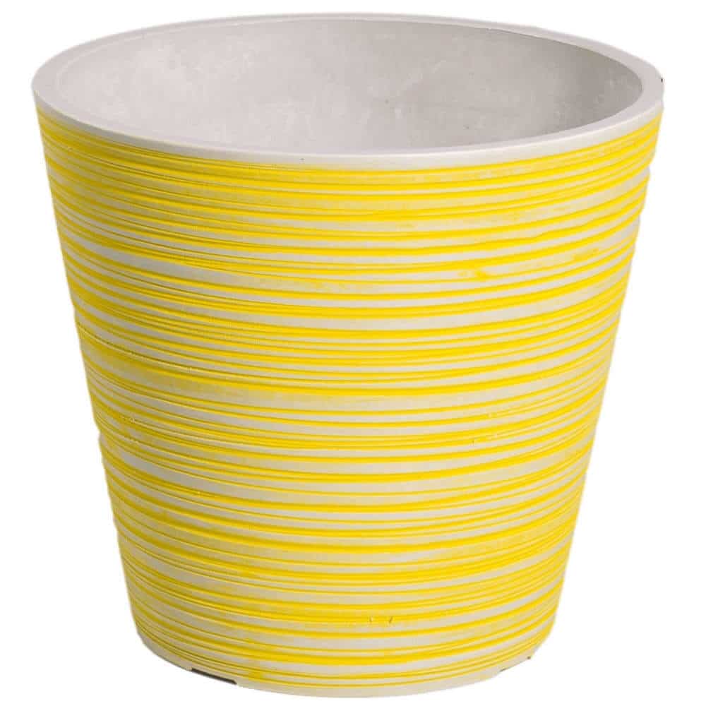 Yellow and White Engraved Pot 17cm - Designer Plants