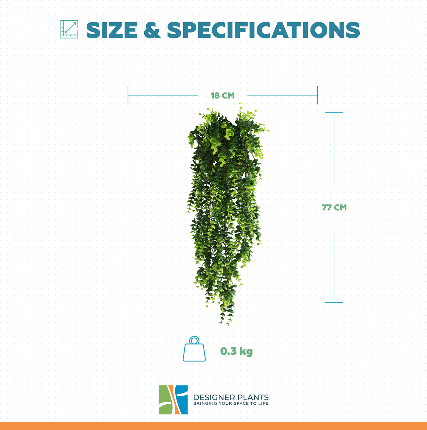 Artificial Dense Hanging Lush Green Eucalyptus Garland Bush UV Resistant and Fire Rated 18cm Wide x 77cm Long