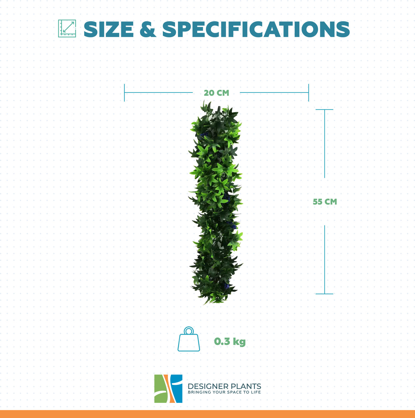 Artificial Extendable Hanging Bright Green Ivy Bush with Purple Flowers 55cm UV Resistant