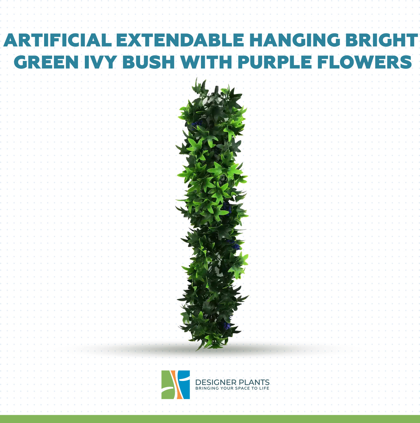 Artificial Extendable Hanging Bright Green Ivy Bush with Purple Flowers 55cm UV Resistant