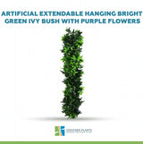 Artificial Extendable Hanging Bright Green Ivy Bush with Purple Flowers 55cm UV Resistant