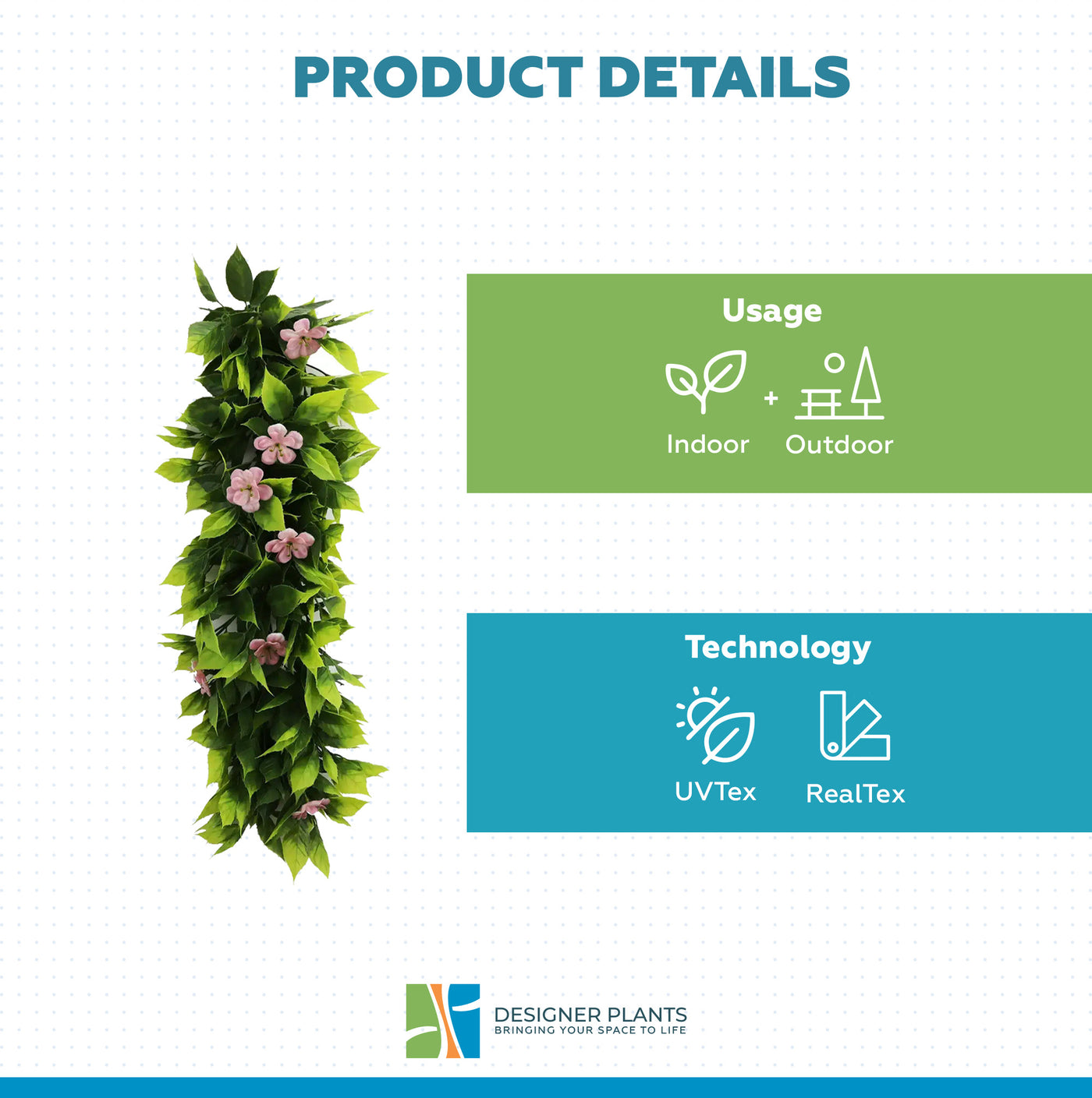 Artificial Extendable Hanging Pink Flowering Violet Garland UV Resistant  55cm