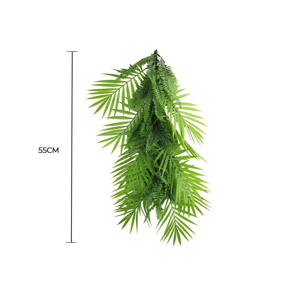 Artificial green leaf garland with measurement label on a white background