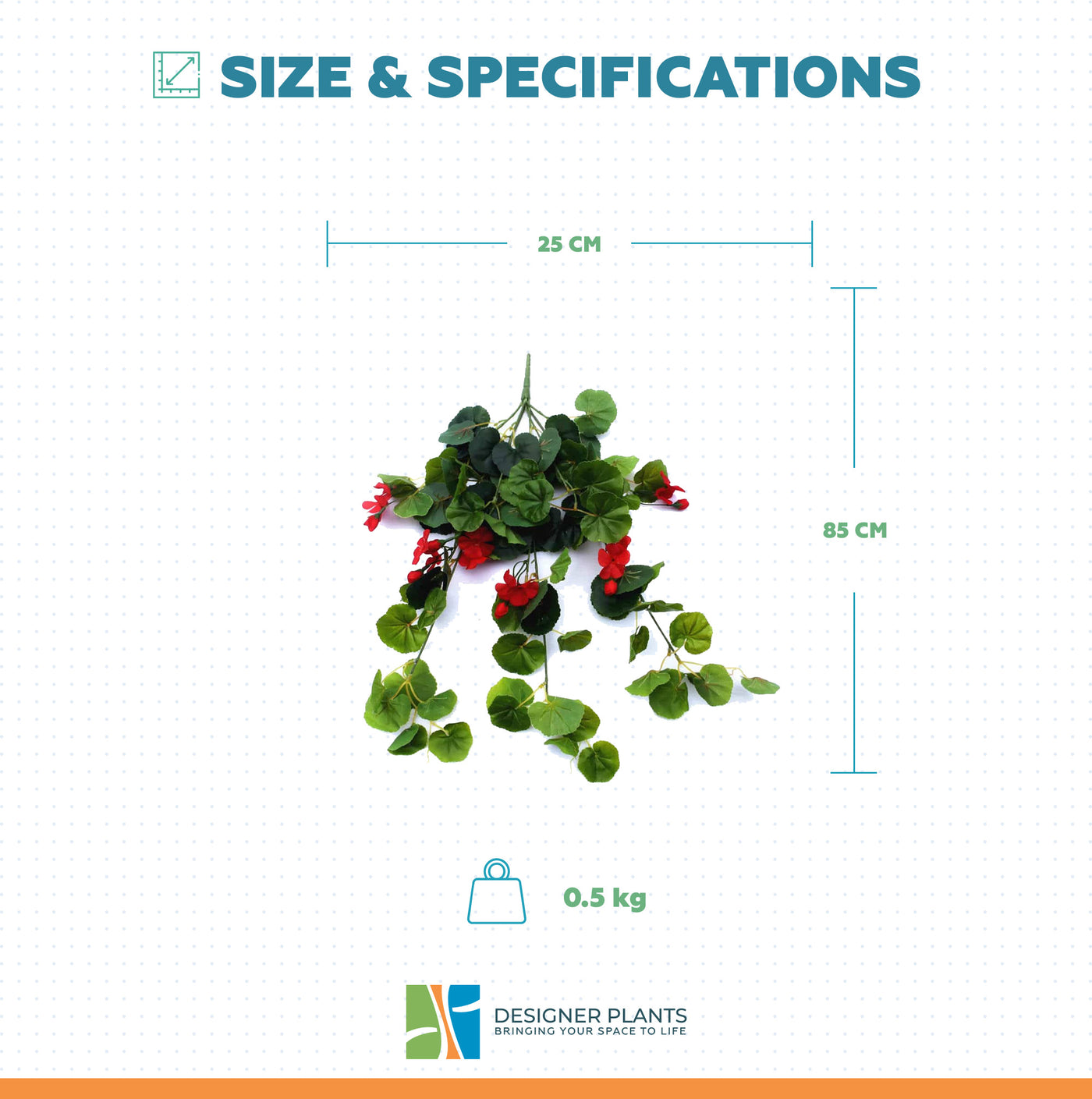 Artificial Geranium Hanging Bush with Red Flowers 60cm