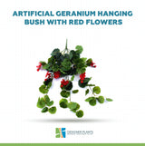 Artificial Geranium Hanging Bush with Red Flowers 60cm