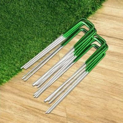 Artificial Grass Roll Pegs / Grass Galvanised Metal Pegs with Green Top (10 Pieces)