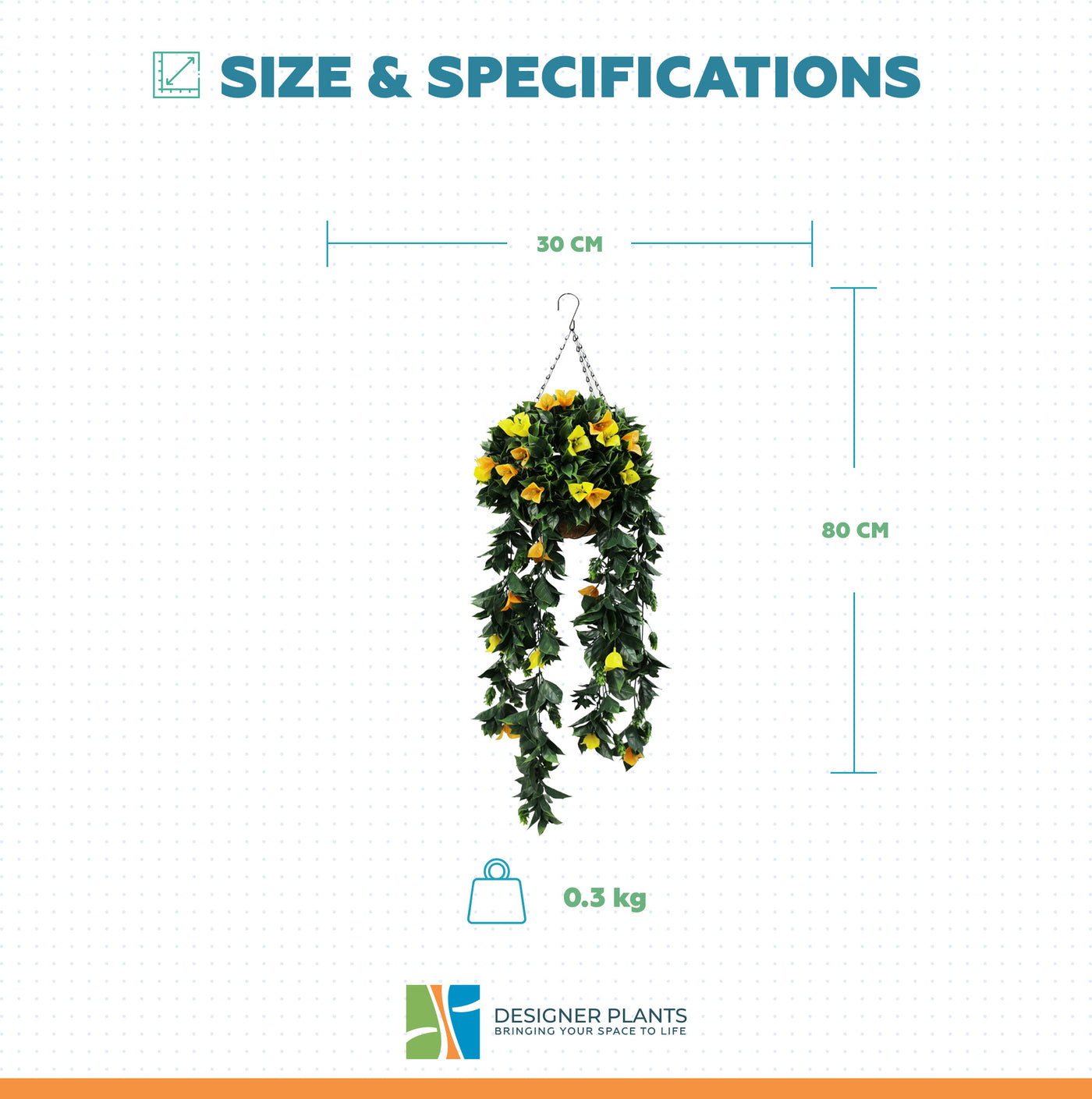 Artificial Hanging Basket Orange and Yellow Bouganvillea 30cm x 80cm Long UV Resistant
