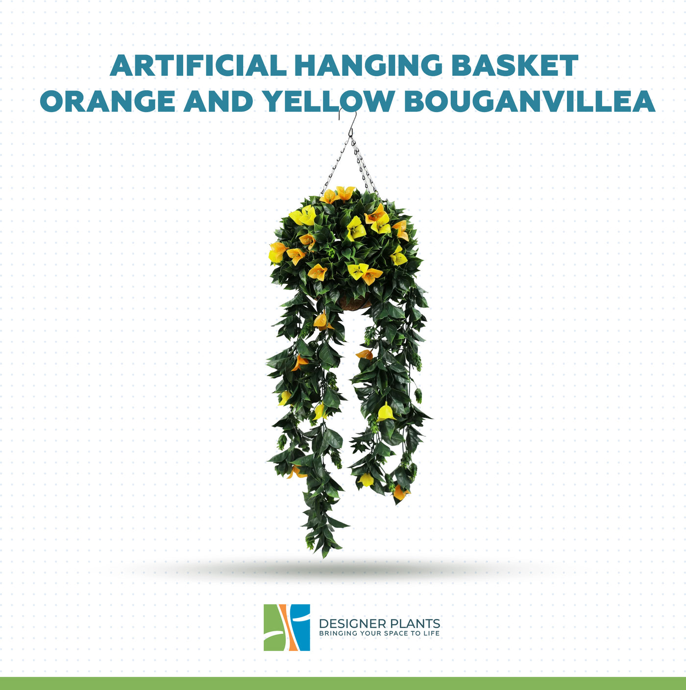 Artificial Hanging Basket Orange and Yellow Bouganvillea 30cm x 80cm Long UV Resistant