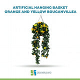 Artificial Hanging Basket Orange and Yellow Bouganvillea 30cm x 80cm Long UV Resistant