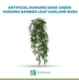 Artificial Hanging Dark Green Bamboo Leaf Garland Bush UV Resistant and Fire Rated 17cm Wide x 76cm Long