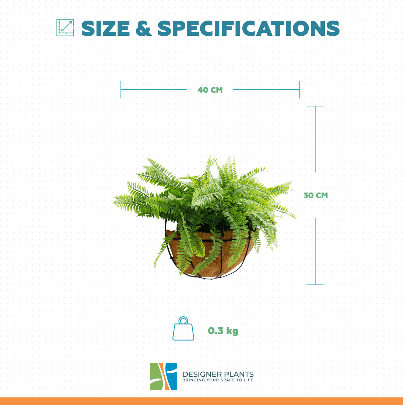 Artificial Hanging Fern Basket 30cm x 40cm Long UV Resistant