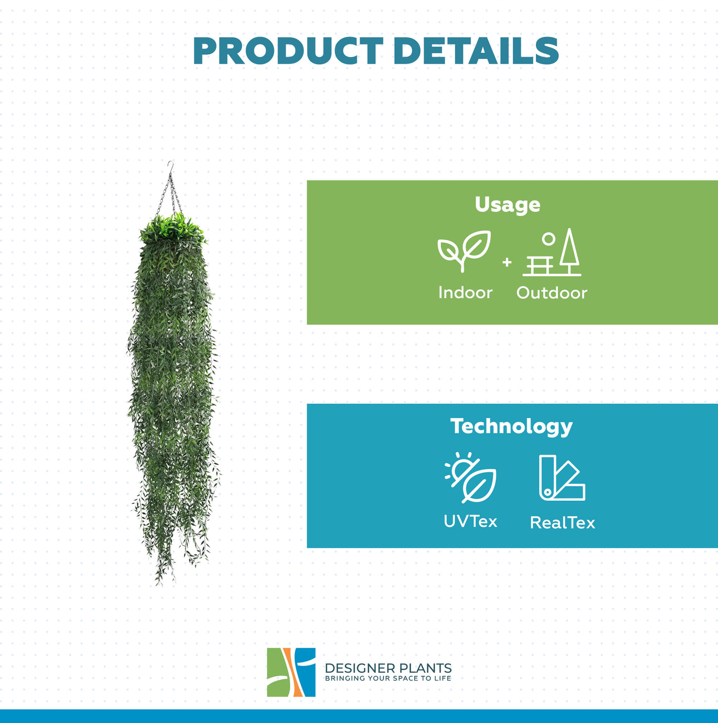 Artificial Hanging Fern Basket UV Resistant 26cm x 135cm