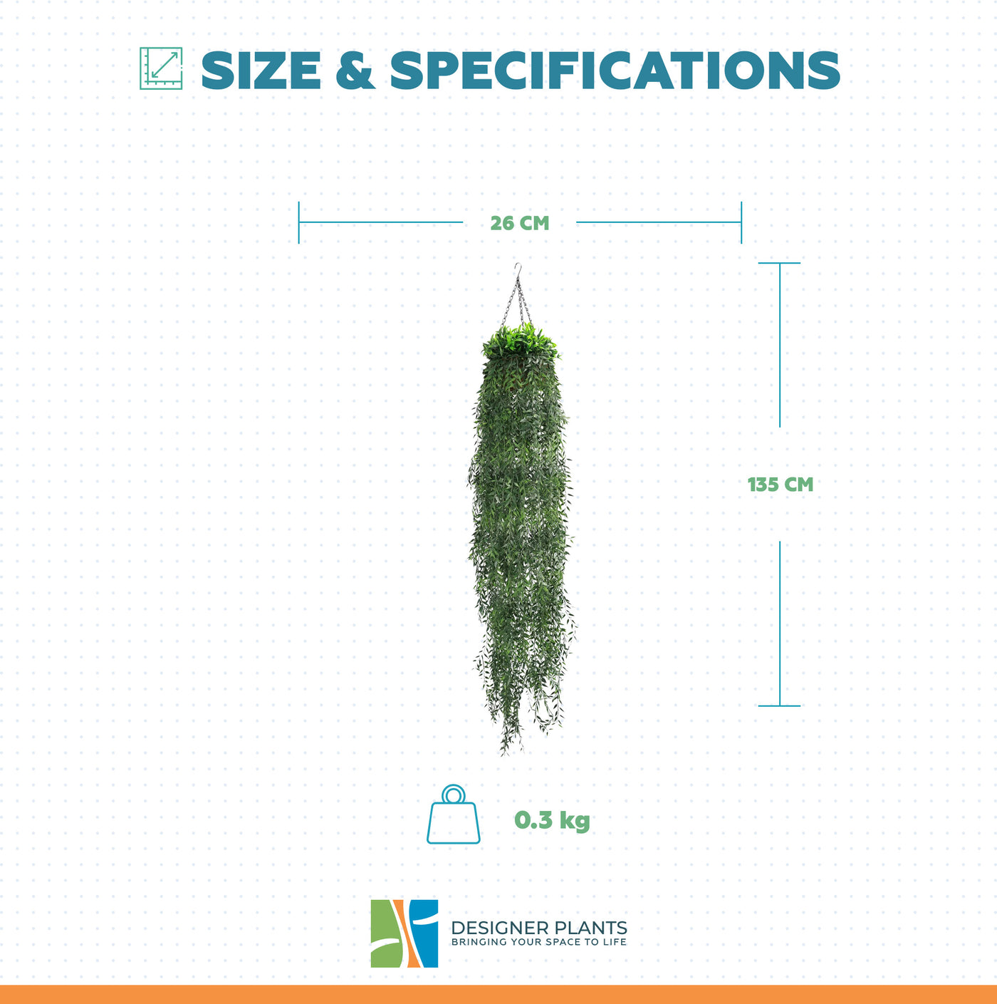 Artificial Hanging Fern Basket UV Resistant 26cm x 135cm
