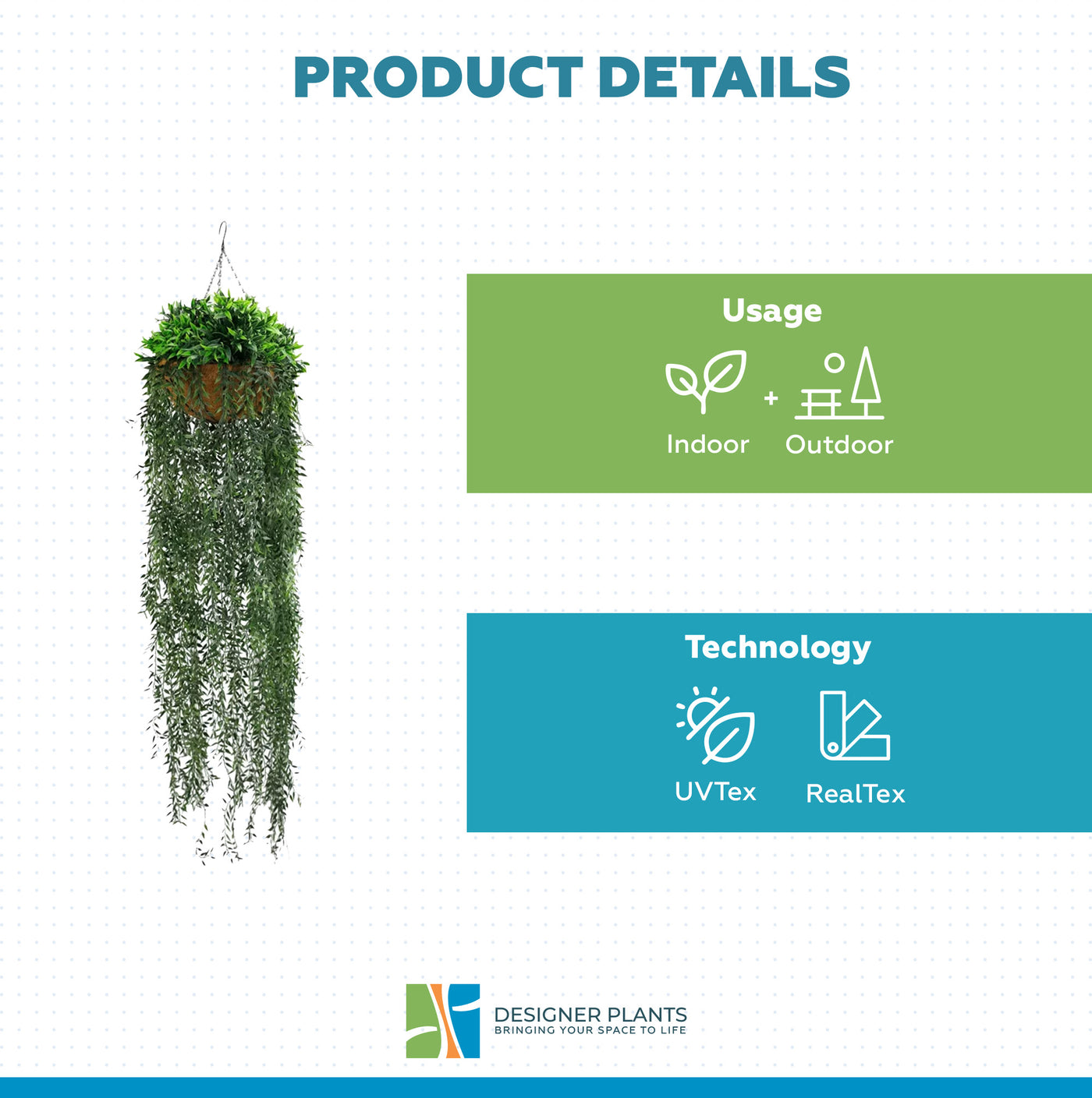 Artificial Hanging Fern Basket UV Resistant 35cm x 140cm