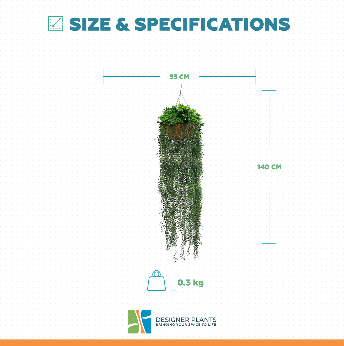 Artificial Hanging Fern Basket UV Resistant 35cm x 140cm