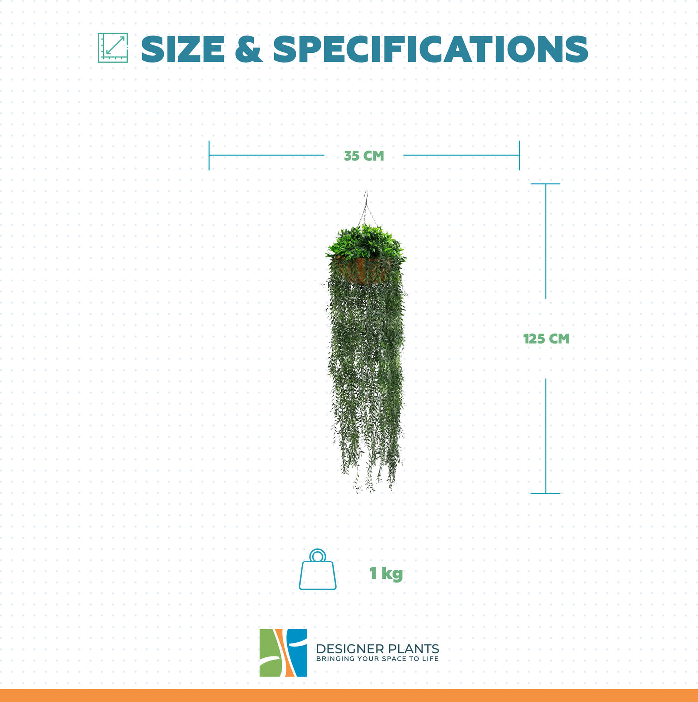 Artificial Hanging Fern Basket UV Resistant 35cm x 125cm